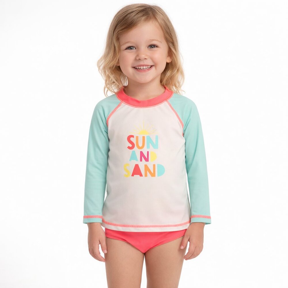 Cat & Jack Girls Rash Guard Top Neon Graphic Long Sleeve 4T